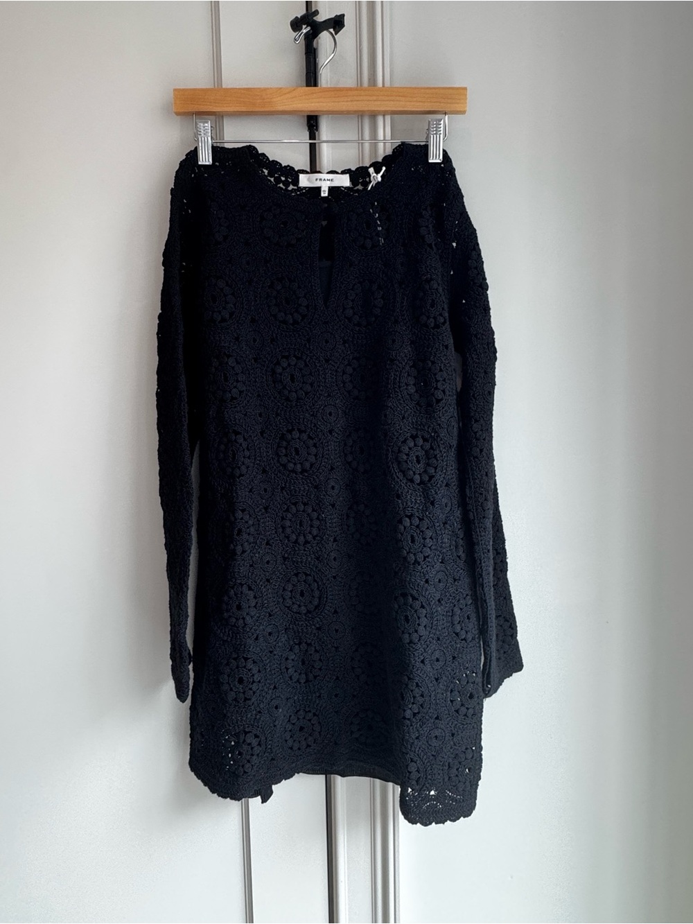 Frame Black Crochet Long-Sleeve Dress